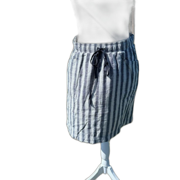 Max Studio Drawstring Pull On Skirt Size Small Blue White Stripe Coastal Casual - Picture 1 of 11